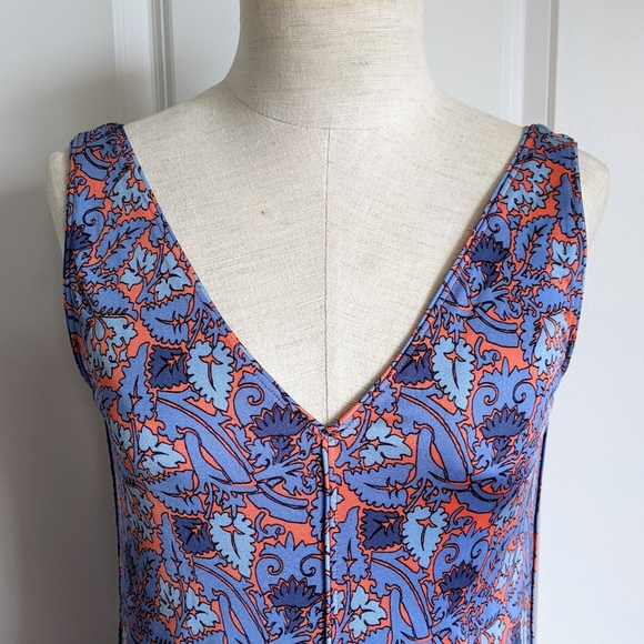 Tory Burch Dress 100% Silk Sheath Sleeveless V-Neck Floral Blue Coral XS NWT - Picture 4 of 14